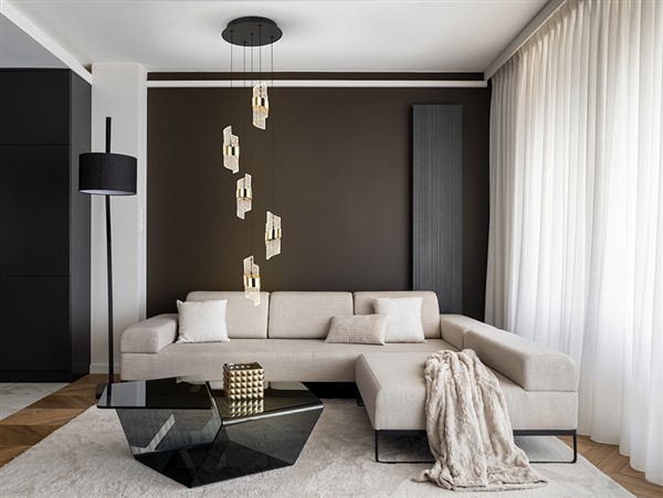 (image for) 5 Light Round Plate Pendant - Black/Gold